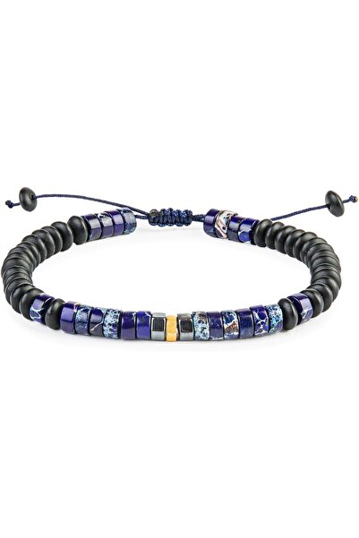 MINZA Van Gogh Men’s Bracelet, 18K Gold Bead Bracelet, Lapis Jasper, Hematite...