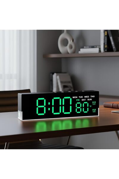 Vivendo Ceas digital LED Full Screen Display cu alarma duala, temperatura, da...