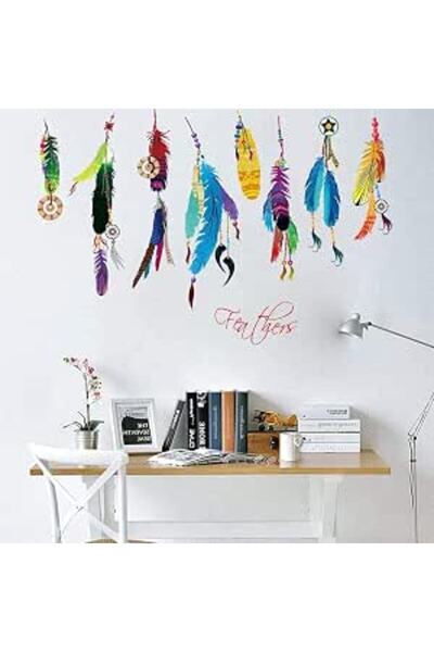 The Bros Coloured Feathers Stickers Removable For Living Room Bedroom Home De...