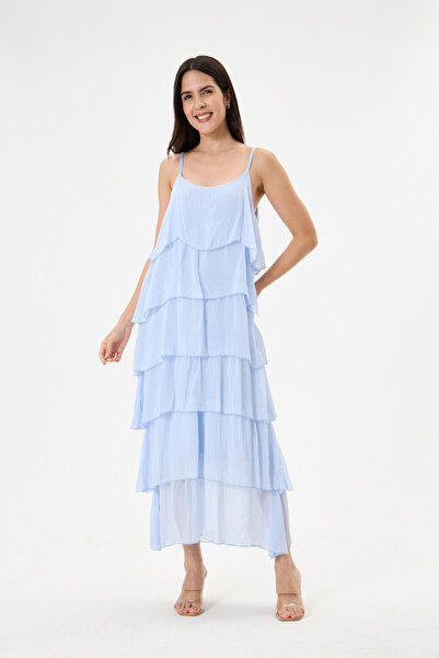 della moor Light Blue Italian Layered Adjustable Strap Lined Long Silk Dress ...