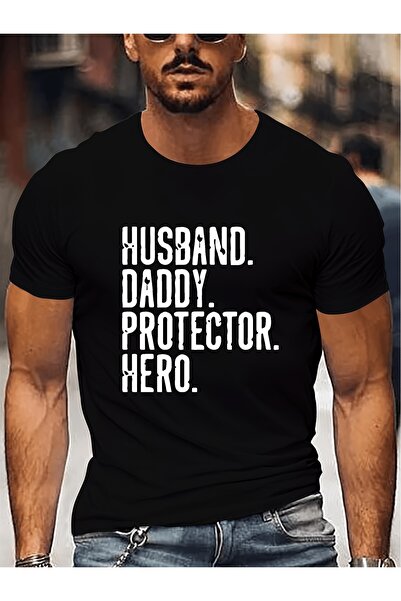 Generic Men'S Funny T-Shirt Husband Daddy Protector Hero Text Print Black Whi...