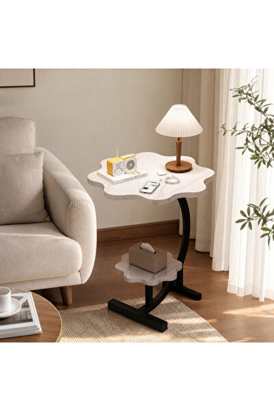 Vivendo Masuta laterala multifunctionala cu 2 nivele cu cadru metalic negru 4...