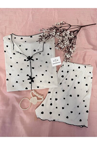 MH Moony Homewears طقم بيجامة صيفي ناعم بشريط أسود مع شورت