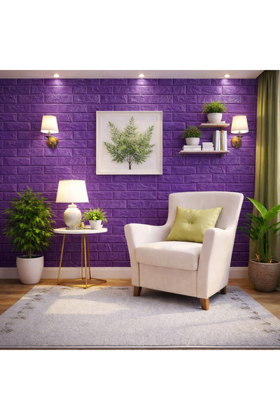 Vivendo Tapet 3D caramida Mov auto-adeziv pentru interior, 70 x 77 cm