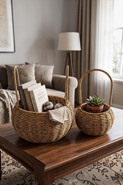 Bayev Καλάθι Rattan 1686 με 2 λαβές - Πλεκτό καλάθι Rattan για οργάνωση