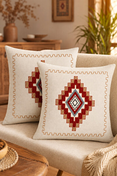 Decomia Home Set de huse de pernă din amestec de in, brodate cu tufting moder...