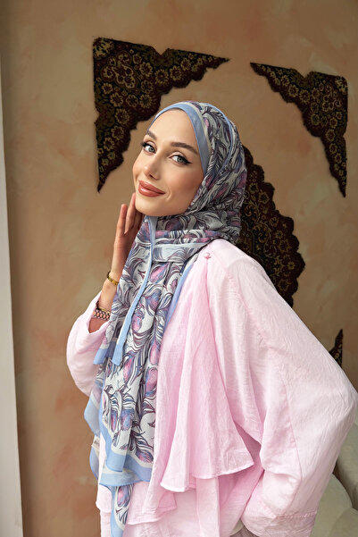 KUQOS Feather Elegance Paris Silk Shawl |   Non-Slip Patterned Hijab Shawl