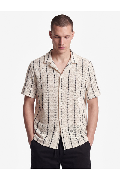 Koton Regular Fit Kısa Kollu Pamuklu Devrik Yaka Ajurlu Gömlek