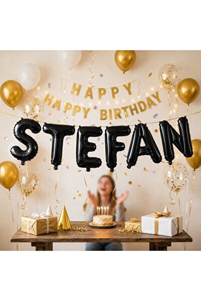 OEM Baloane Litere Nume STEFAN, Negru, Folie Metalizată 40 cm, Decor Elegant,...