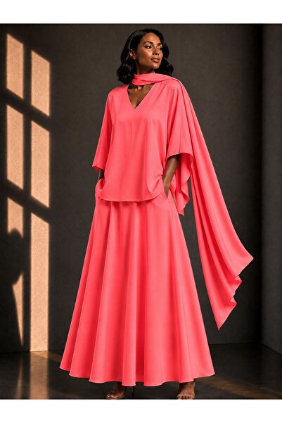 ALYEL NAKER Regular Kimono Sleeve Blouse & Midi Full Circle Skirt Top & Botto...