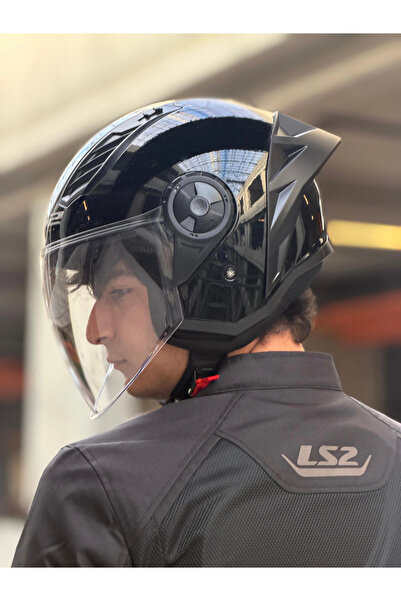 LS2 AIRFLOW 2 PARLAK SİYAH KASK (ŞEFFAF VİZÖR + SPOILER)