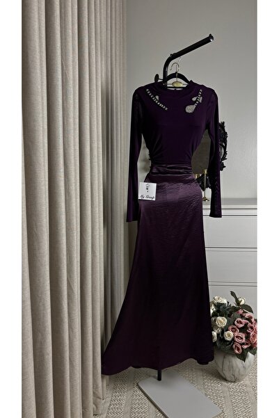 MYGROUP Elegant Two-Piece Maxi Evening Dress Featuring a Satin Skirt and a Se...