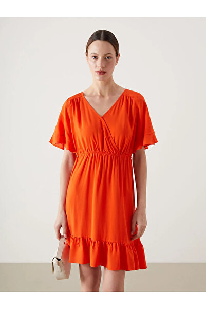 LC Waikiki Orange Double-breasted Collar Dress