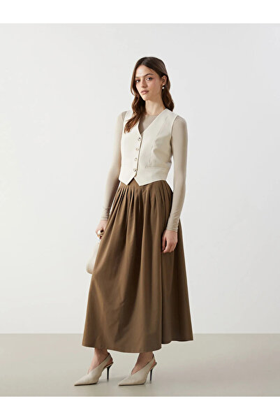 LC Waikiki Khaki Loose Fit Women's Flared Skirt