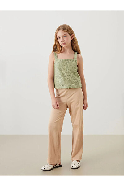 LC Waikiki Green Square Collar Openwork Girl's Crop Undershirt