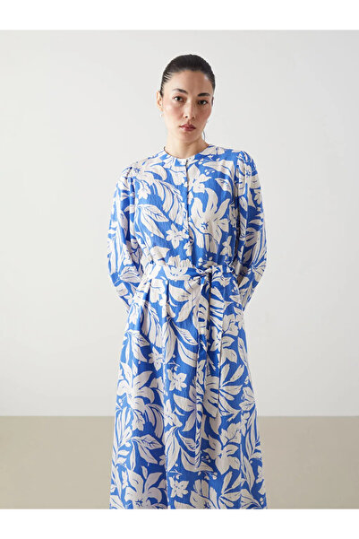LC Waikiki Blue Judge Collar Patterned Dress
