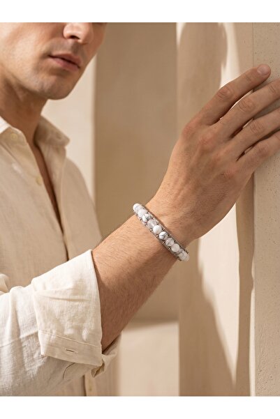 Parmas Design Moonstone Natural Stone Steel Rope Bracelet Men's Premium Gift ...