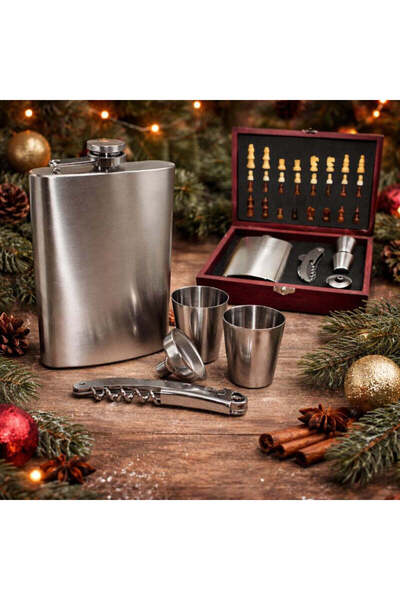 Vivendo Set cadou sah cu recipient buzunar, 2 shot-uri, tirbuson, inox