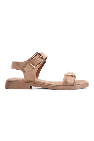 PASSAGE SHOES صندل نسائي من جلد الغزال مزين بإبزيم وتفاصيل مربوطة 6346 من جلد الغزال المنك