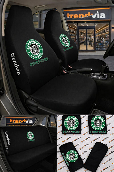 trivexa Starfucks Logo Car Seat Cover Front and Rear Set – Combed Cotton Lycr...