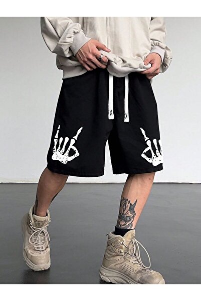 classy moda Oversize Black Shorts - Streetwear Graphic Printed