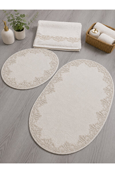Myevilla Çeyizlik Laced Lace Bath Mat Set with Non-Slip Base and Laced Towel ...