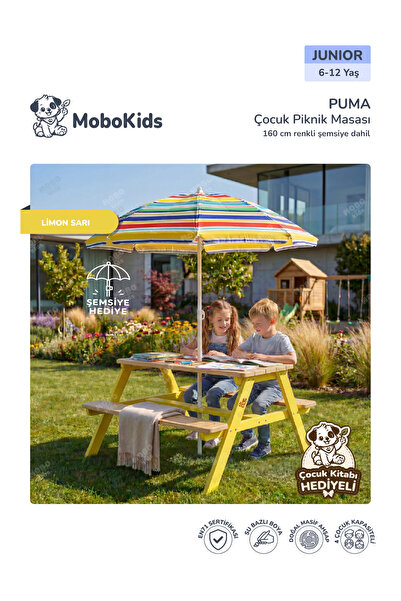 mobokids 4 Kişilik Çocuk Piknik Bankı Puma Masif Ahşap Junior 6 - 12 Yaş Şems...
