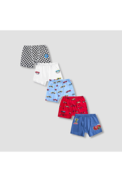 Juniors Pack of 5 Cotton Boxers with Car Print