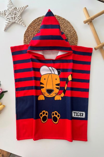 Minigimin Cicileri My Little One's Character Printed Hooded Children's Beach Towel - Red