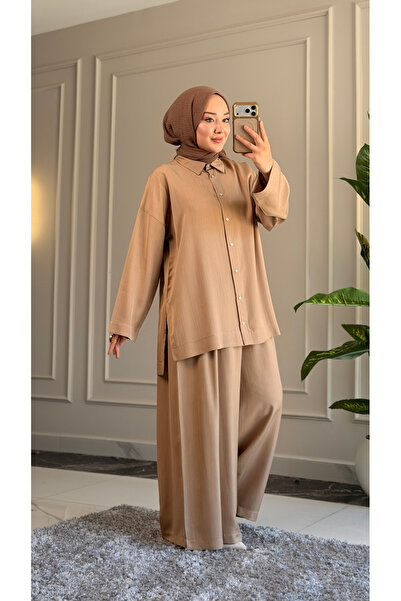 Suede Style 6482 - طقم بنطلون وقميص نسائي أنيق ومريح من الفيسكوز
