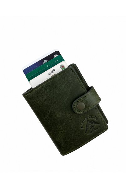 AlphaClub Bag Men's Genuine Leather Khaki Color Wallet and Card Holder