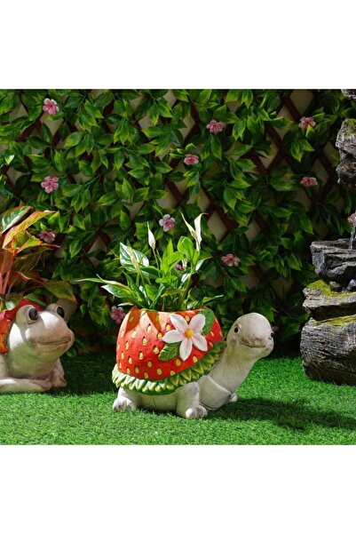PAN HOME Tortoise With Strawberry Shaped Magnesia Planter 35.5x21.5x20cm - Of...