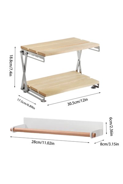 HT Home Organizers 2pcs Magnetic Paper Towel Holder + Folding Double-Tier Coffee Station Rack Set