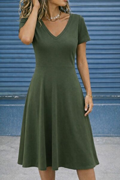 DRESSIFY WOMEN’S FASHION Γυναικείο κοντομάνικο φόρεμα V-λαιμόκοψη Kiloş Midi ...