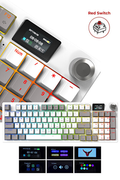 VOOKA TAARUZ KC1 RGB Kablosuz Mekanik Red Switch Oyuncu Klavyesi LCD Ekranlı ...