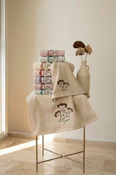 MARİBOR Bloom - 70% Bamboo / 30% Cotton Embroidered Hand Towels - Set of 6 50X90