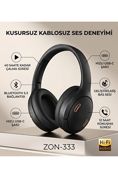 ZON-333 Wireless Bluetooth 5.3 Kulak Üstü Kulaklık Hi-Fi Audio Kablosuz Oyuncu Ve Müzik Kulaklığı