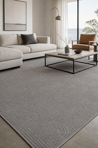 RUYAN NOVAX Geometrik Antrasit Kaymaz Taban Yıkanabilir Salon Halısı