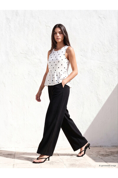 LC Waikiki Peak New Season High Waist Wide Leg Women's Fabric Trousers