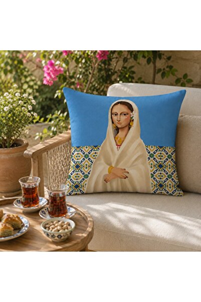 Piloji Mediterranean Woman Patterned Decorative Throw Pillow Cover 43X43 cm B...