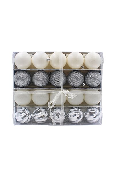 Gift Design Set of 20 Christmas baubles, 6 cm, silver and white, Xmas Magic