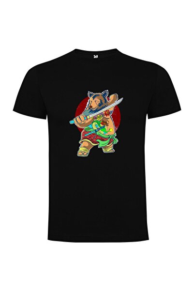 iLovePrints Bear Samurai Drawing Tshirt