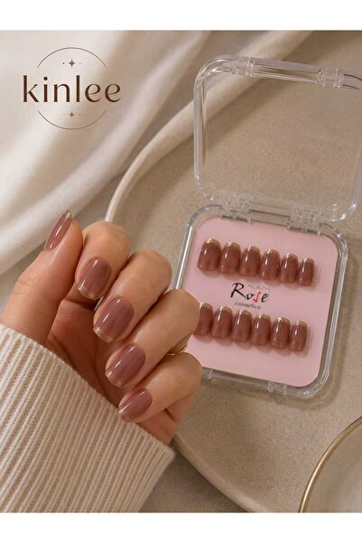 Kinlee 12'li Yapışkan Bantlı Takma Tırnak Seti – Cat Eye Efektli Kısa Kare Pr...