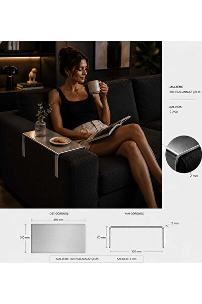 Orianna Design 304 Paslanmaz Çelik Koltuk Kolu Sehpası - Modern Sunum ve İkra...