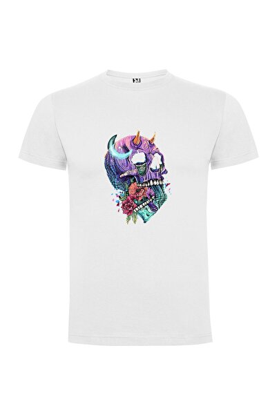 iLovePrints Horned Floral Fantasy Skull Tshirt