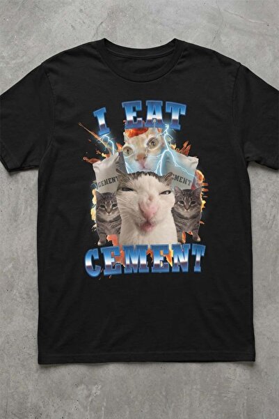 Karakedi Black''I Eat Cement'' Meme Cats Unisex Short Sleeve T-Shirt