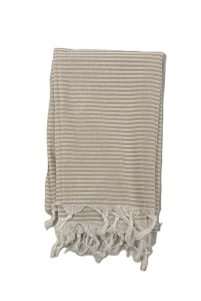 Ağcabay Tekstil Ağcabay Denizli 100% Cotton 100X200Cm Boho Style Beige Striped Beach and Pool Peshtemal, Stylish Beach Towel