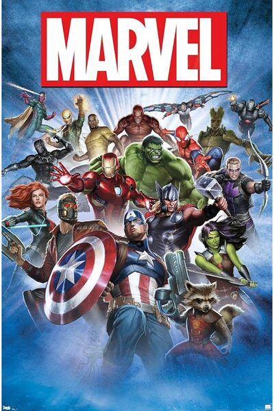ESSESORIES Marvel Comics Group Shot Movie Poster Wall Art Room Decor Self Adh...