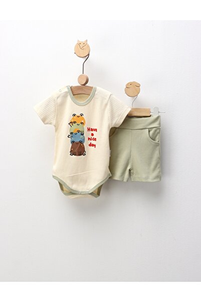 MiniKids Set 2 piese, Have a Nice Day, crem-verde