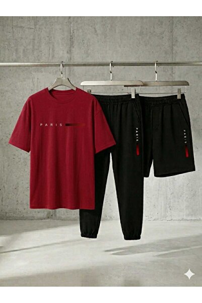 Gutsy T-Shirt, Sweatpants, Shorts 3-Piece Combination Summer Thin Paris Print...